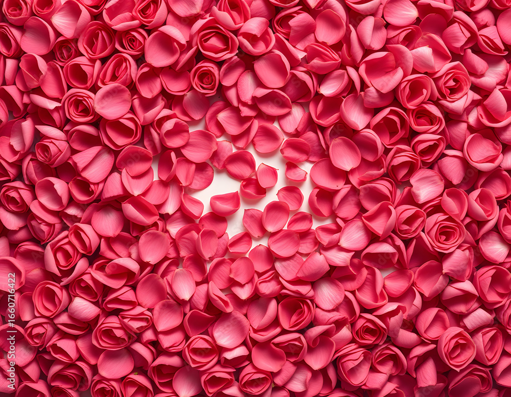 Fototapeta premium Floral background with rose petals and empty center for product photography