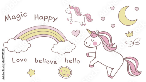 Adorable PinkManed Unicorn Illustration Magical Creature Design.