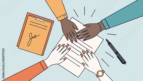 Agreement Signed with Hands and Documents Illustration.
