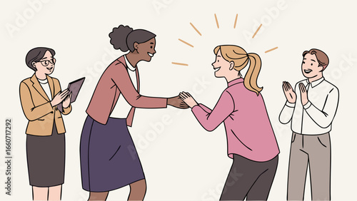 Business Colleagues Celebrating Success with Handshake and Applause.