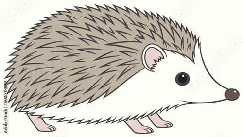 Cartoon Illustration of a Cute Hedgehog in Profile.
