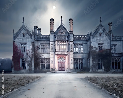 creepy gothic Victorian mansion in the style of a haunted house