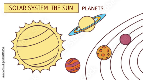 Cartoon Solar System with Sun and Planets.
