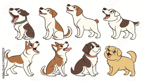 Collection of Cute Cartoon Dogs in Various Poses.