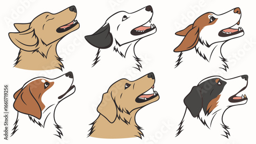 Collection of Dog Head Portraits in Profile View.