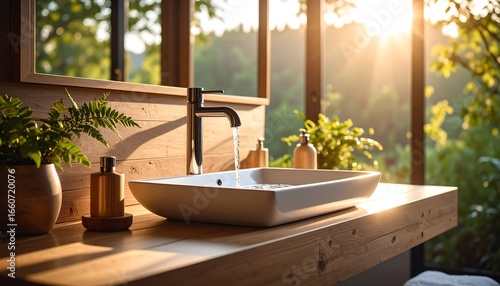 Sunny bathroom with nature view