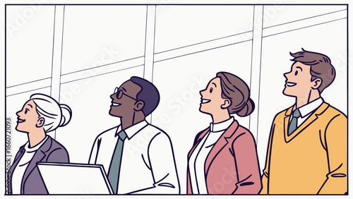 Diverse Group of Professionals Looking Upward with Optimism.