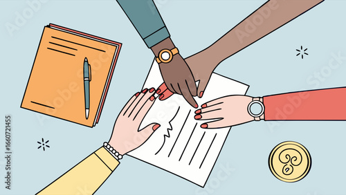 Diverse Hands Signing a Contract or Agreement.