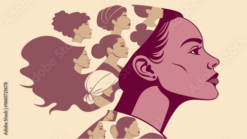 Diverse Women A Profile Collage of Female Empowerment and Unity.