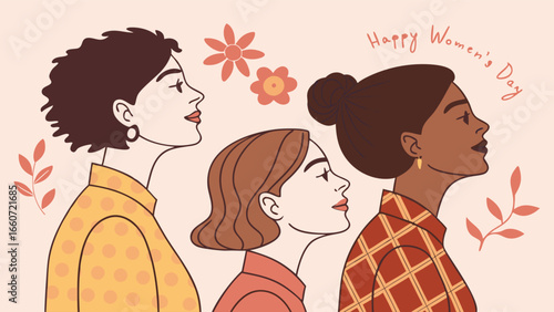Diverse Women Celebrating International Womens Day in Illustration.