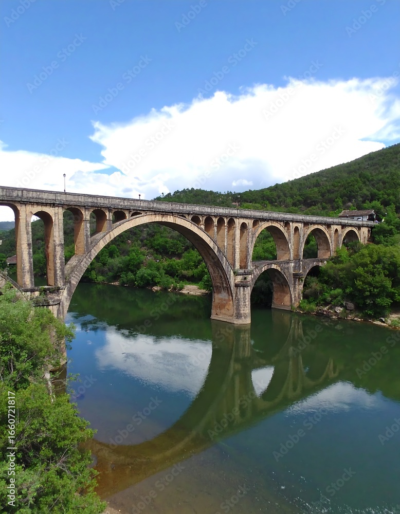 Fototapeta premium Stone arch bridge over a calm river