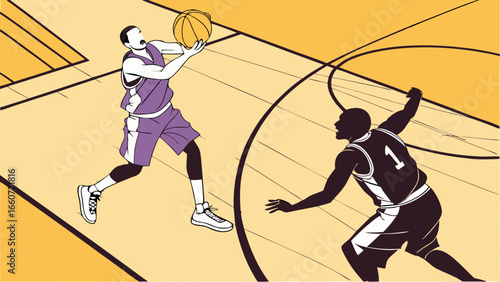 Basketball Players in Action on the Court Illustration.