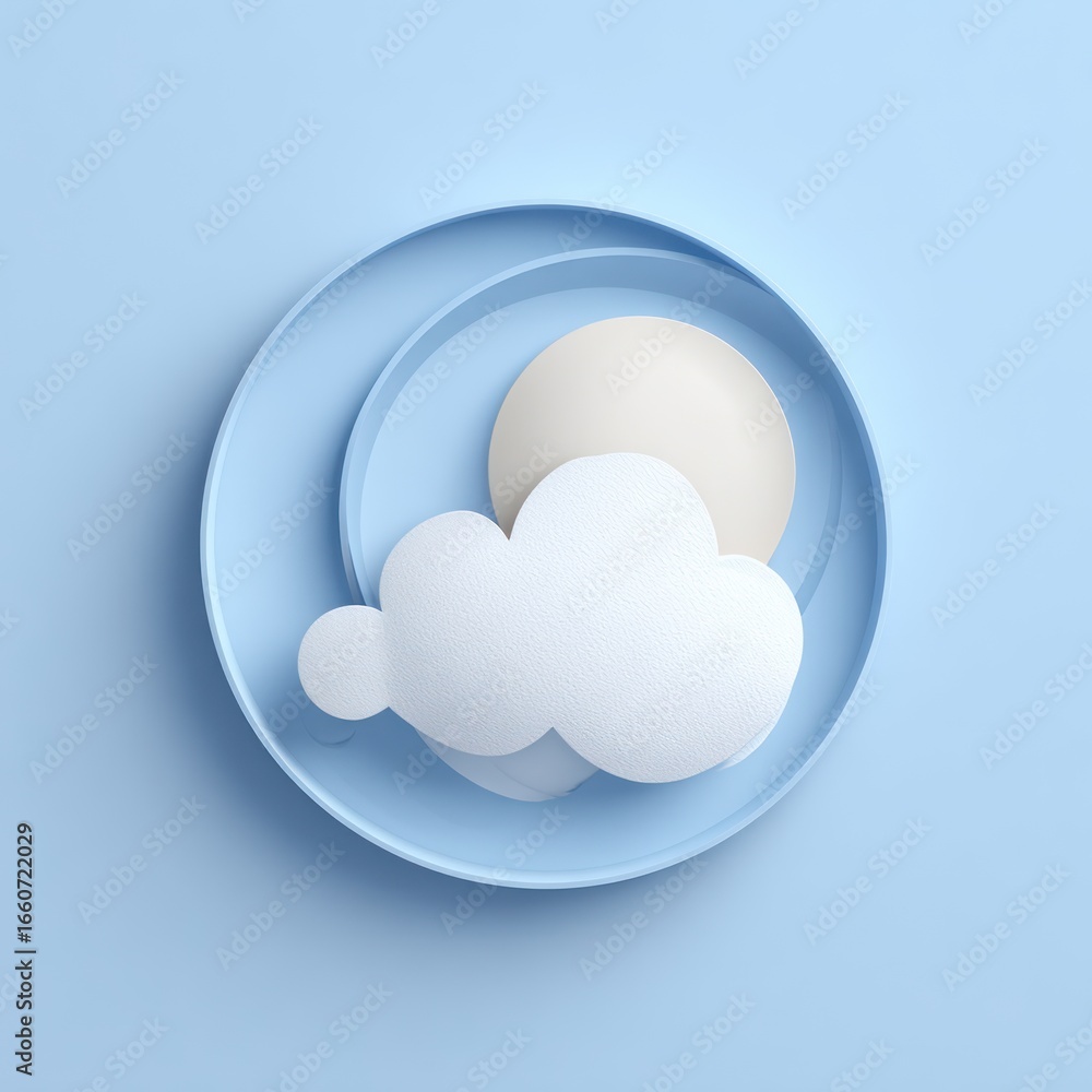 Light blue circle with a light beige sun and white cloud Light blue circle with a light beige sun and white cloud