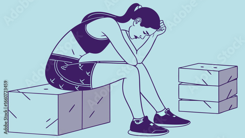 Depressed Woman Sitting on a Block Feeling Down.