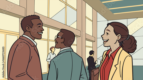 Diverse Business Professionals in a Modern Lobby.
