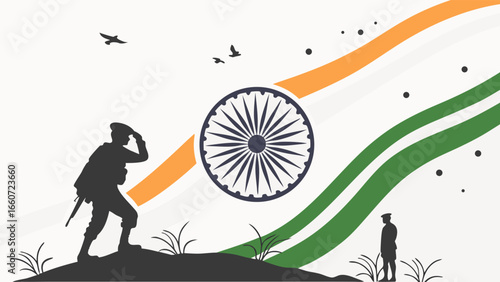 Indian Independence Day Soldier Saluting the Flag.