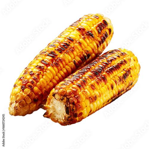 Grilled corn on the cob isolated on transparent background 