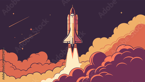 Stylized Space Shuttle Launching into the Night Sky.