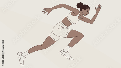 Female Runner in Motion White Athletic Outfit.
