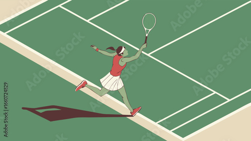 Female Tennis Player in Action on Court.