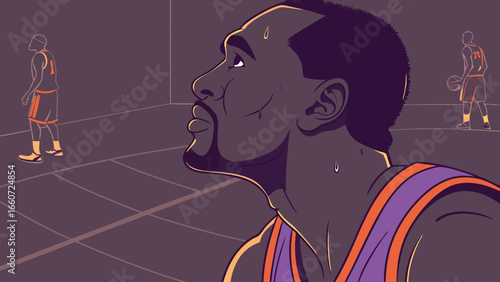 Focused Basketball Player in Intense Game Moment.