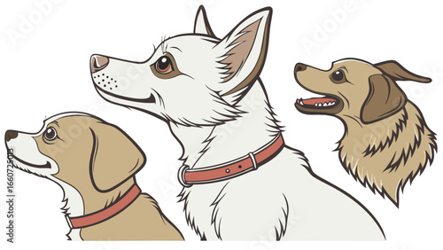 Three Dog Portraits in Profile View.
