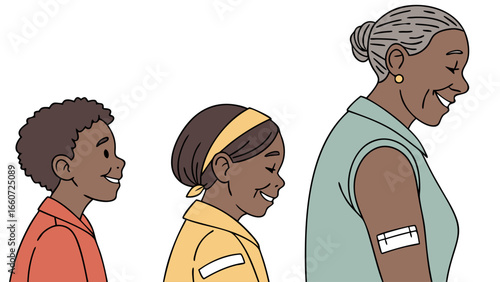 Three Smiling People PostVaccination Showing Bandages.