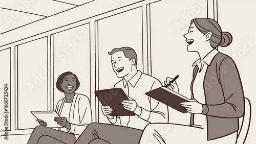 Group of People Laughing Together in Office.