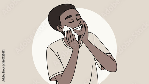 Happy Man Applying Shaving Cream to Face.