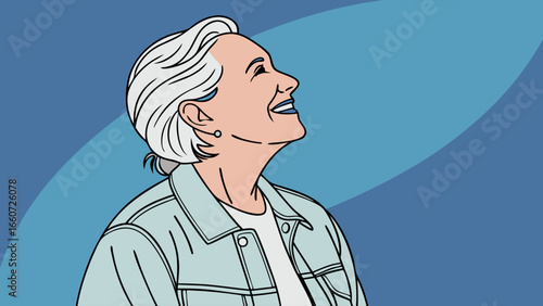 Joyful Senior Woman in Profile View.