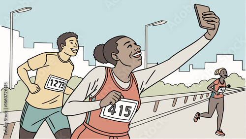 Marathon Runner Taking Selfie with Smartphone.