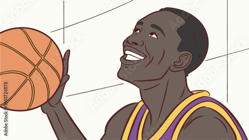 Smiling Basketball Player Holding Orange Basketball.