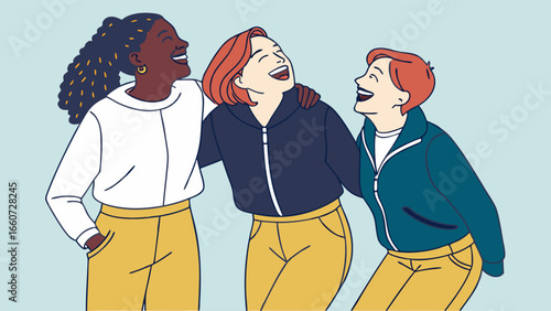 Three Women Laughing Together Friendship Joyful.