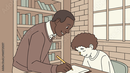 Tutoring Session A Black Male Tutor Assisting a Young Student.
