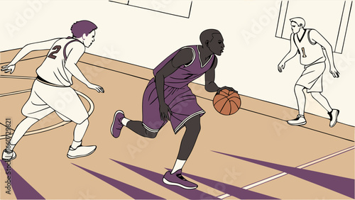 Basketball Player Dribbling During Intense Game.