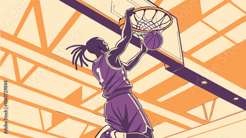 Basketball Player Dunking Ball into the Hoop.