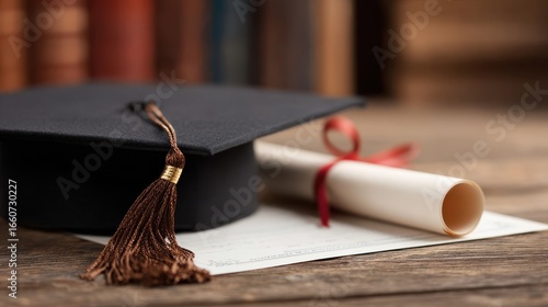 Ultra quality image of scholarly cap and official certificate displayed on white.