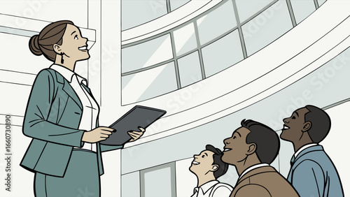 Businesswoman Presenting to Attentive Colleagues in Modern Office.