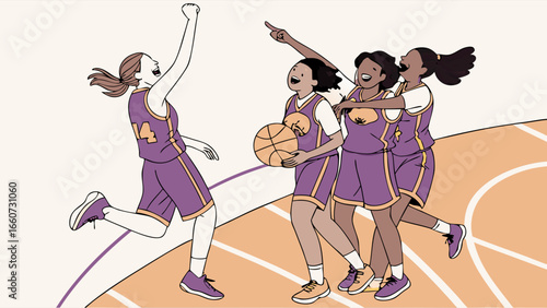 Celebrating Women Basketball Players Victory.