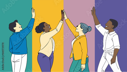 Diverse Group HighFiving in Celebration.