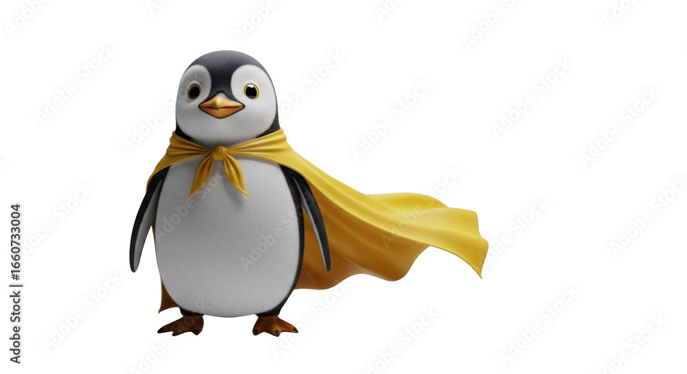 Fototapeta premium Adorable Superhero Penguin in Yellow Cape
