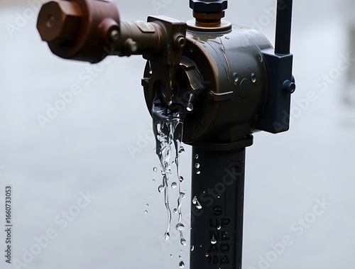 Water flowing from a vintage utility valve, depicting resource wastage