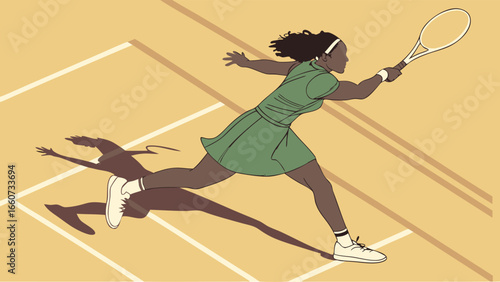 Dynamic Tennis Player Illustration in Action on Court.