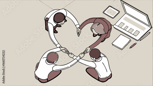 Four colleagues forming a heart shape with their hands teamwork concept.