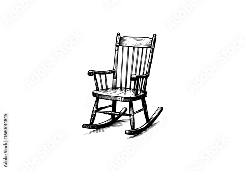Wooden rocking chair hand drawn vector illustration