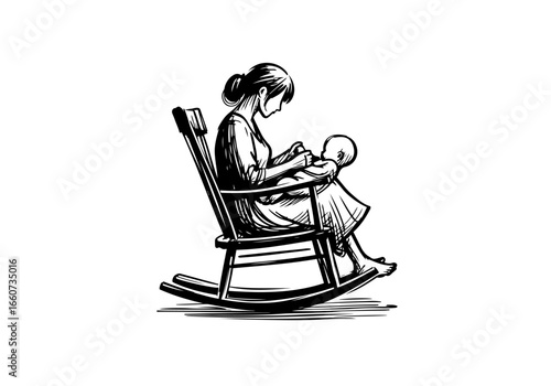 Wooden rocking chair hand drawn vector illustration
