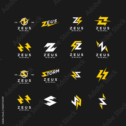 Zeus Logos with Lightning Bolt Icons Design