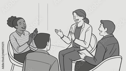 Group Therapy Session with Diverse Individuals in a Circle.