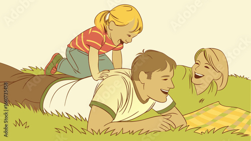 Happy Family Enjoying a Picnic in the Grass.