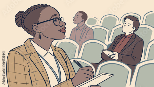 Illustration of a Businesswoman Taking Notes in a Conference.